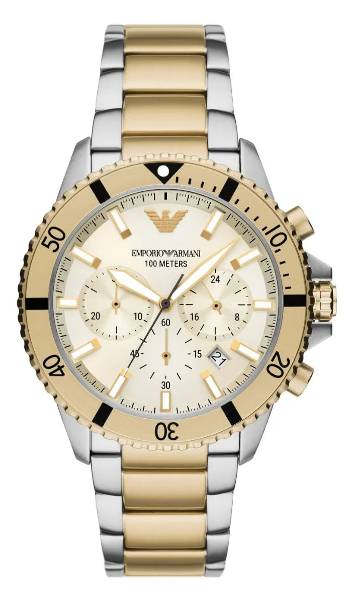 Men's Emporio Armani Explorer Diver Two Tone Silver Pale gold 43mm Watch - AR11606