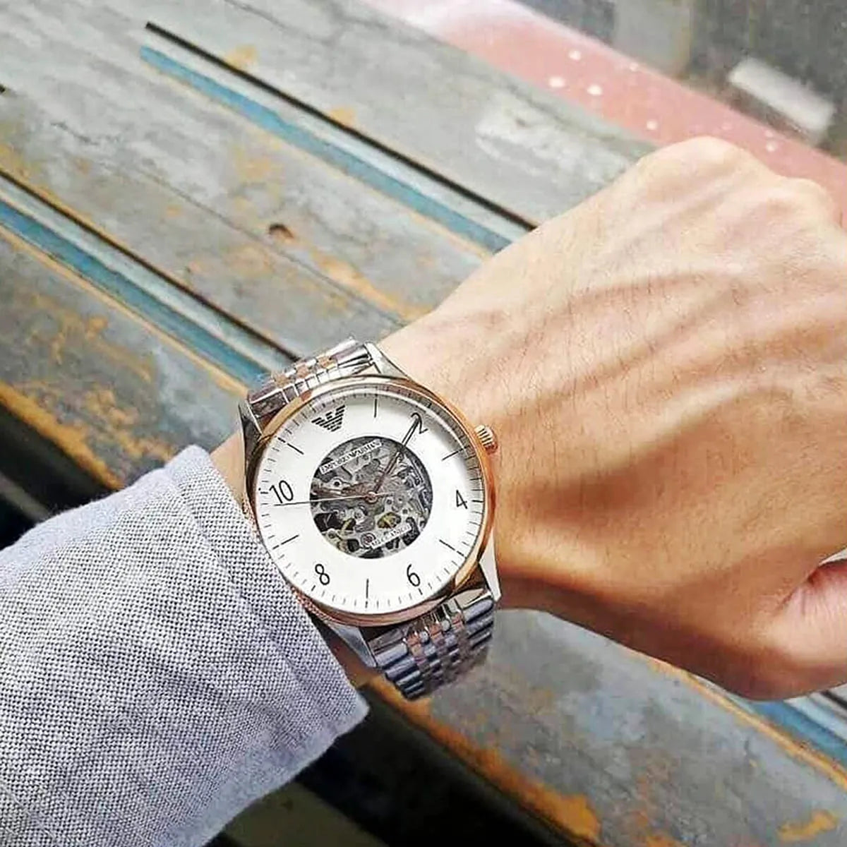 Men s Emporio Armani Two Tone Watch AR1921 Bluestrap Watches Ghana