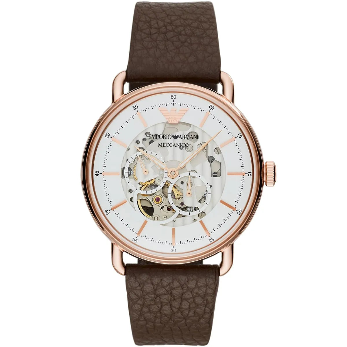 Men's Emporio Armani Aviator Automatic White Skeleton Dial Watch - AR60027