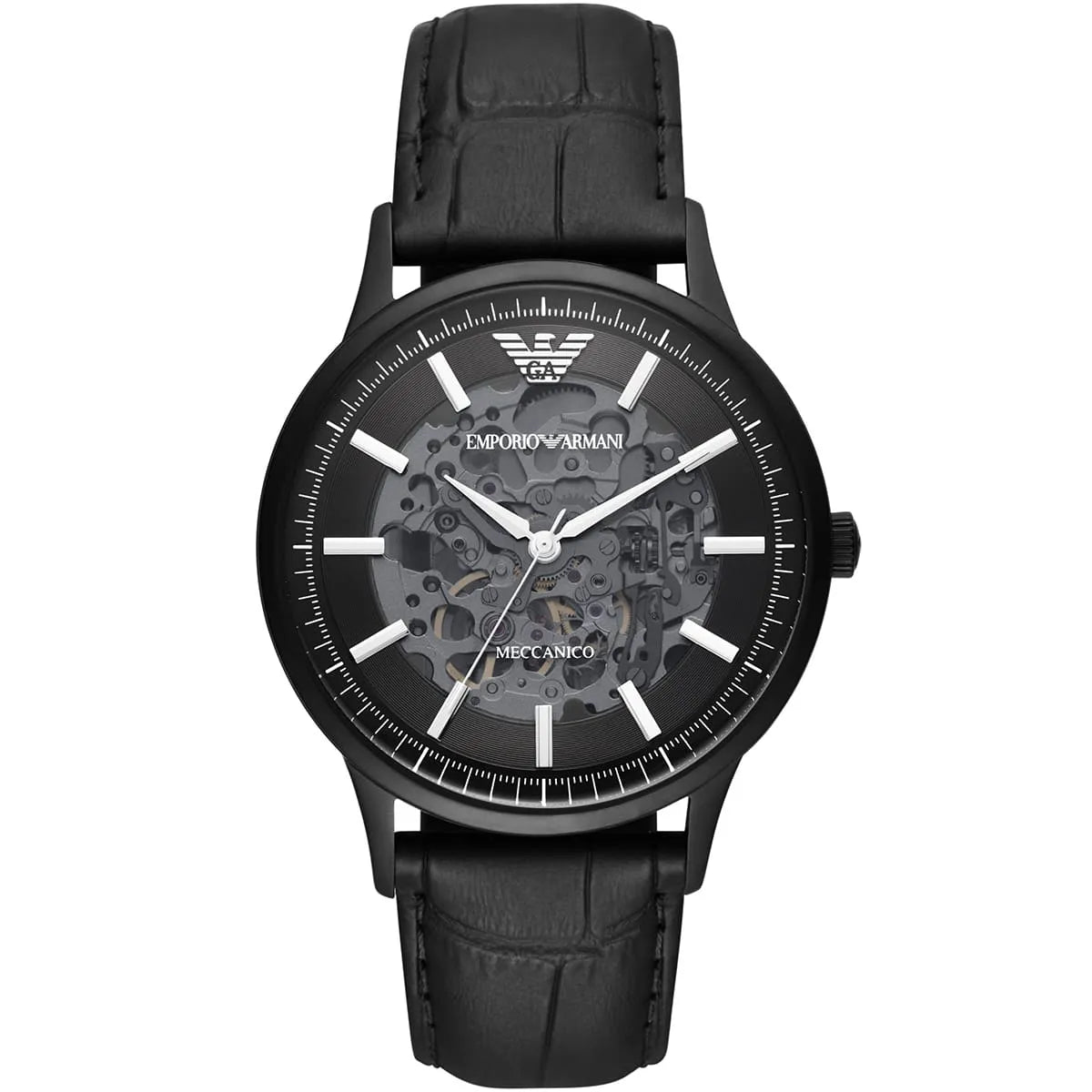 Men's Emporio Armani Automatic Black Leather Watch - AR60042