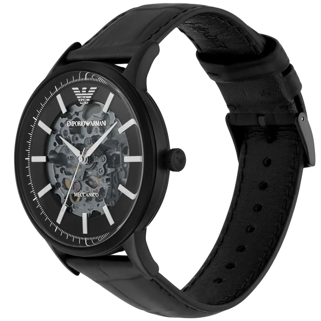 Men's Emporio Armani Automatic Black Leather Watch - AR60042