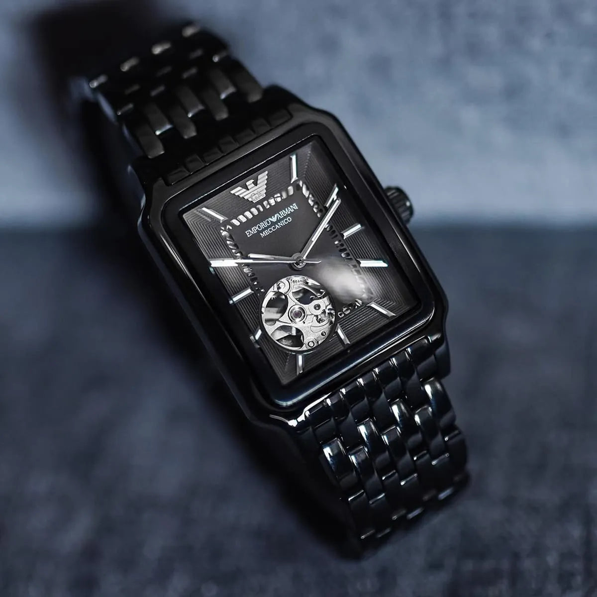 Men's Emporio Armani Meccanico Automatic Open-Heart Black Stainless Steel Watch - AR60058