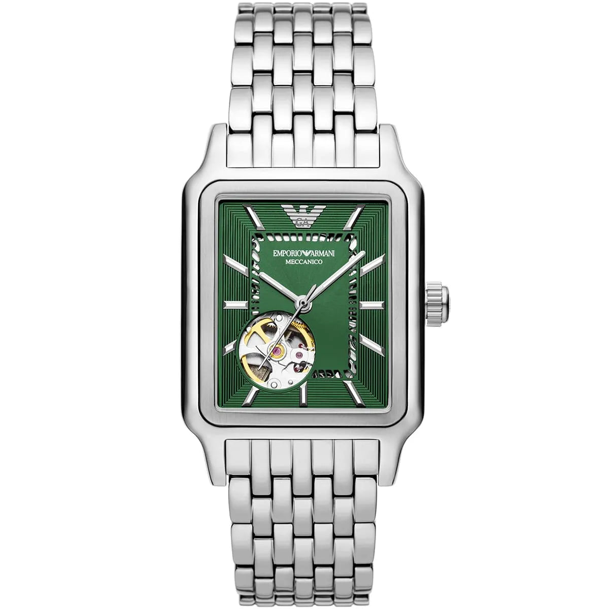 Men's Emporio Armani Meccanico Automatic Open-Heart Green Stainless Steel Watch 36mm - AR60067