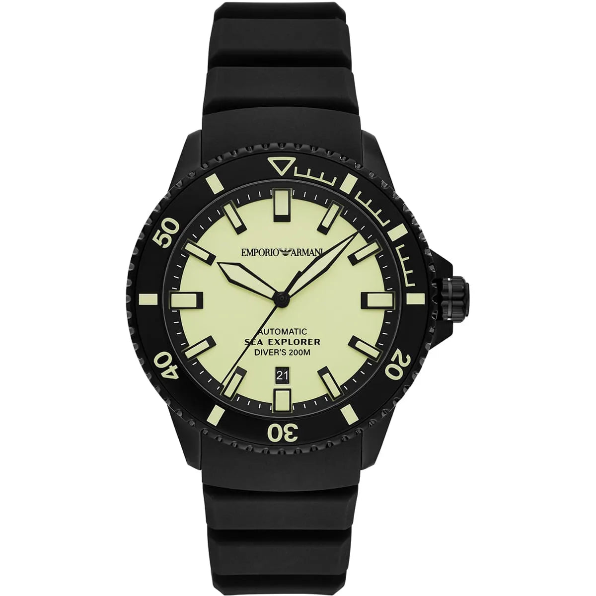 Men's Emporio Armani Sea Explorer Automatic Black Silicon 42mm Watch - AR60085