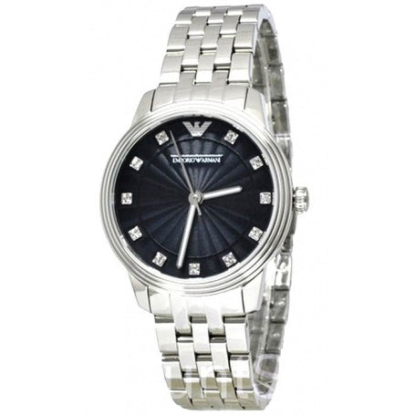 Women's Emporio Armani Classic Stainless Steel Black Dial Crystal Marker Watch 31mm - AR1653
