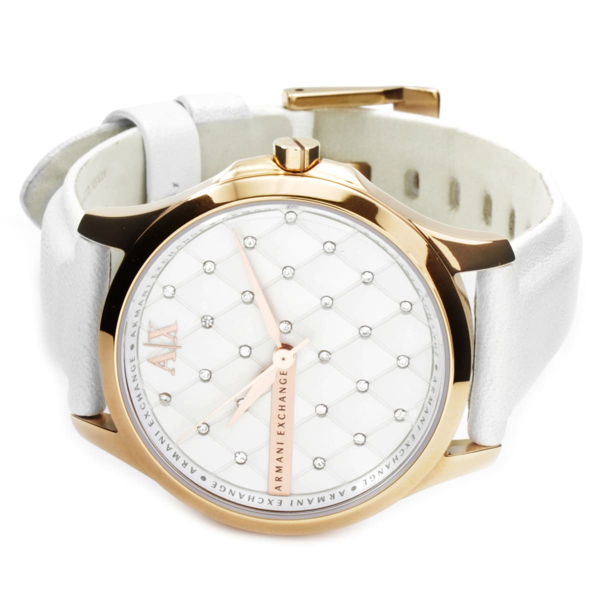 Armani Exchange White Leather Rosegold Case Women's Watch - AX5205
