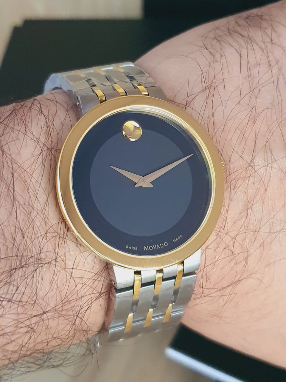 Men's Movado Esperanza Black Museum Two-Tone Watch 0607058