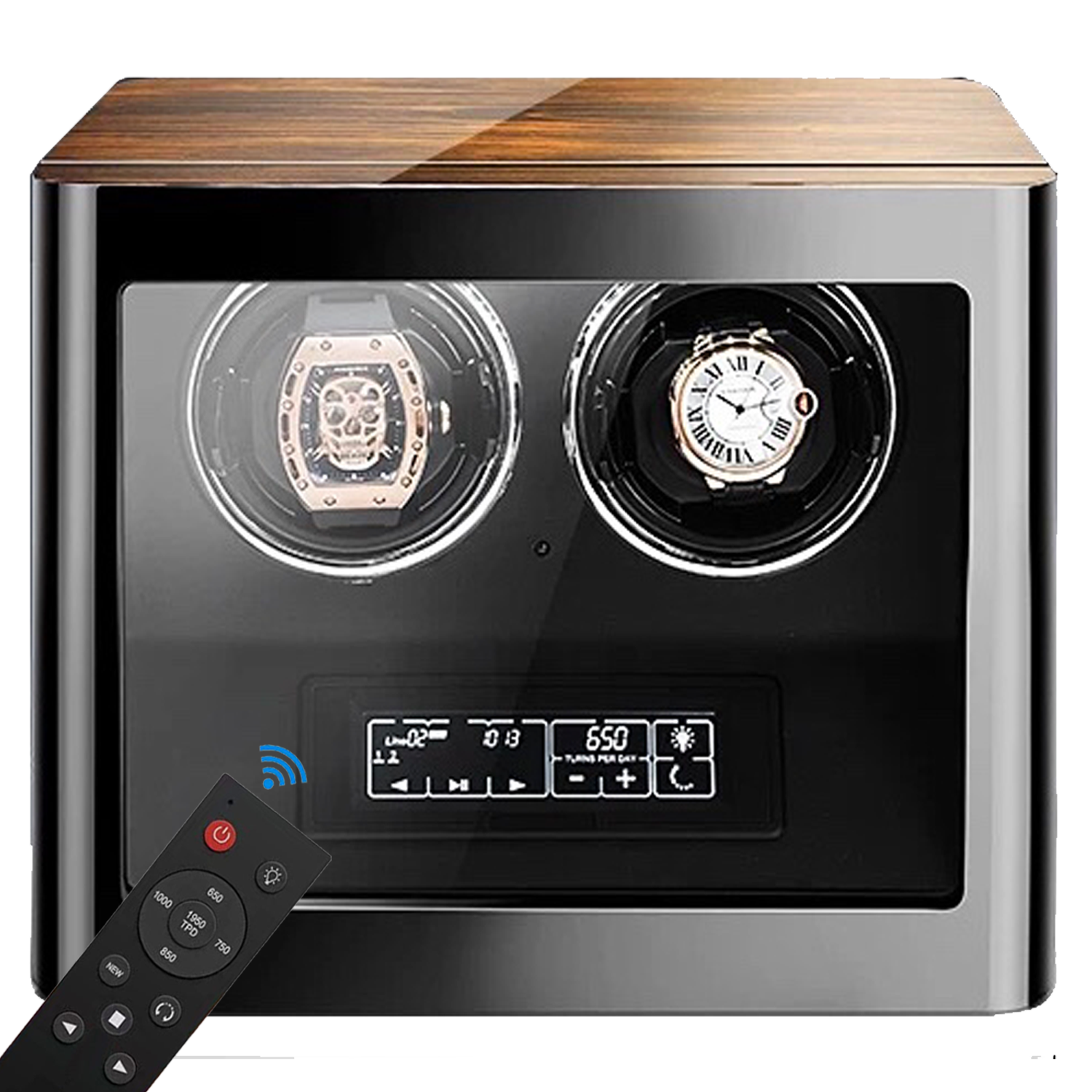 Wooden Dual watch winder (LED Interior Backlight)