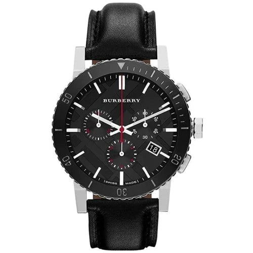 Men's Burberry Black Leather Strap Watch - BU9382