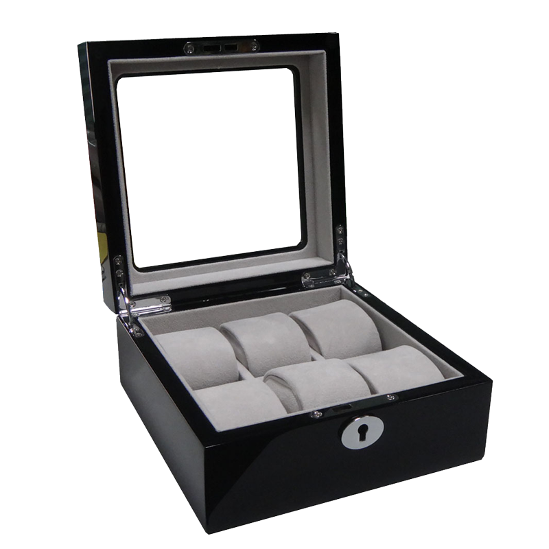 6-slot square wooden watch case