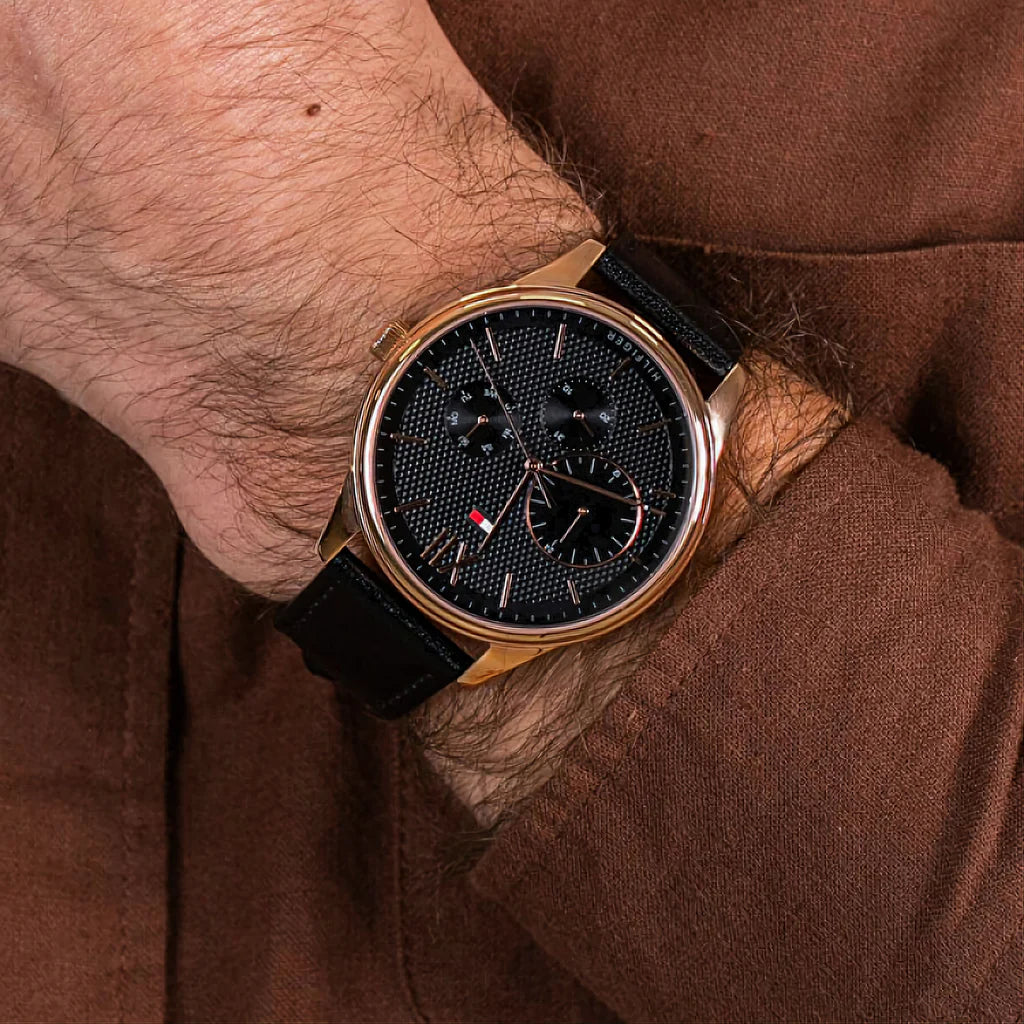 Tommy Hilfiger Damon Quartz  Black Leather Strap Men's Watch - 1791419