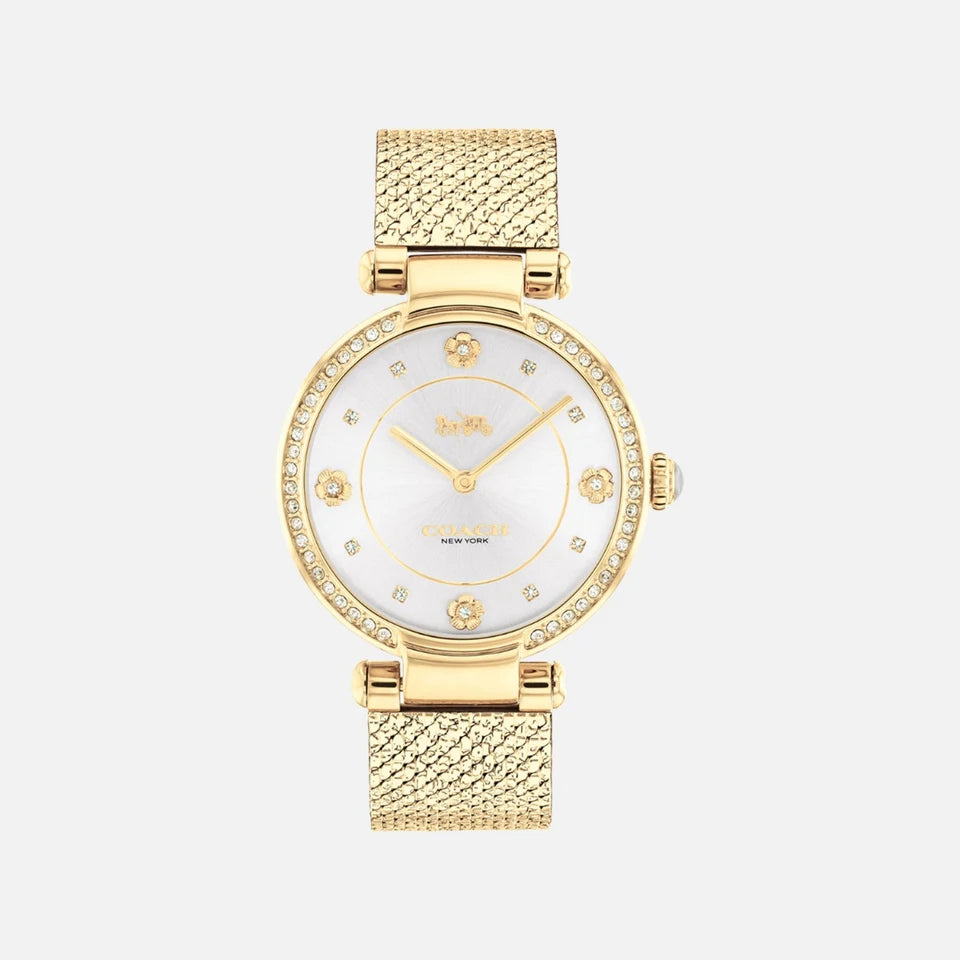 Women's Coach Cary Gold-Tone Crystal Mesh Bracelet Watch 34mm - 14503997