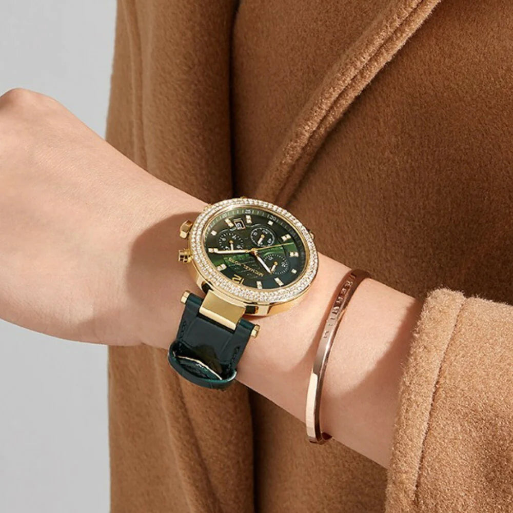 Michael Kors Women's Parker Chronograph Green Leather Watch