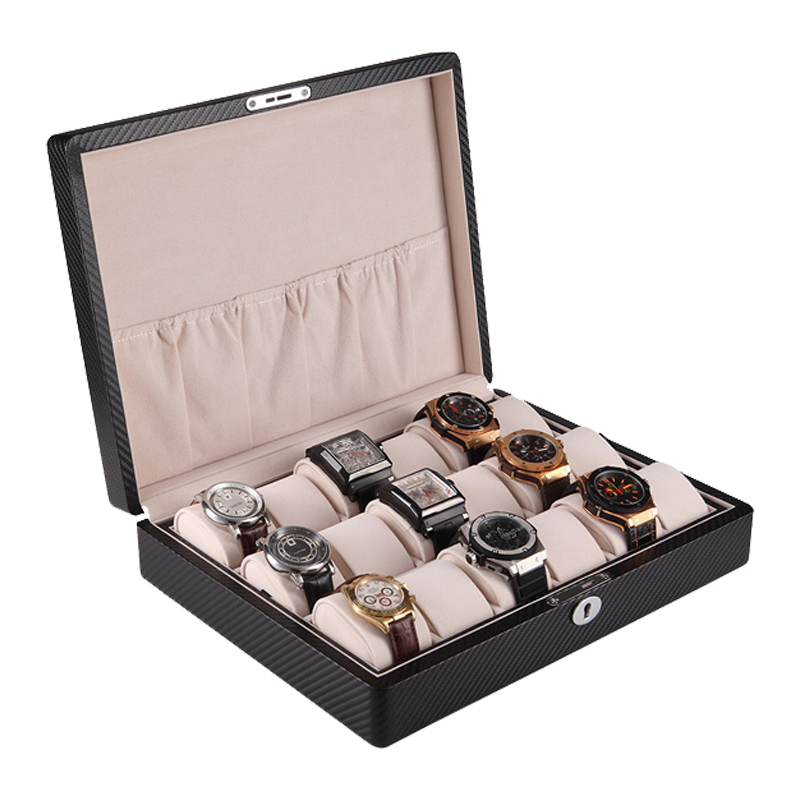18-slot Leather Watch Display Case (Carbon Finish)