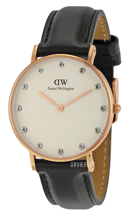 Daniel Wellington Classic Sheffield White Dial Black Leather Strap Women's Watch - DW00100076