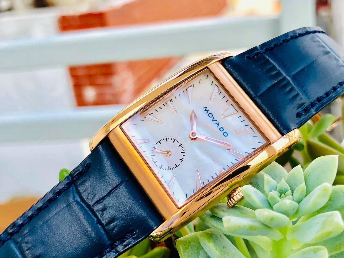 Women's Movado Heritage Series Curviplan Mother of Pearl Dial Rose Gold Tone Leather Watch 27mm - 3650052