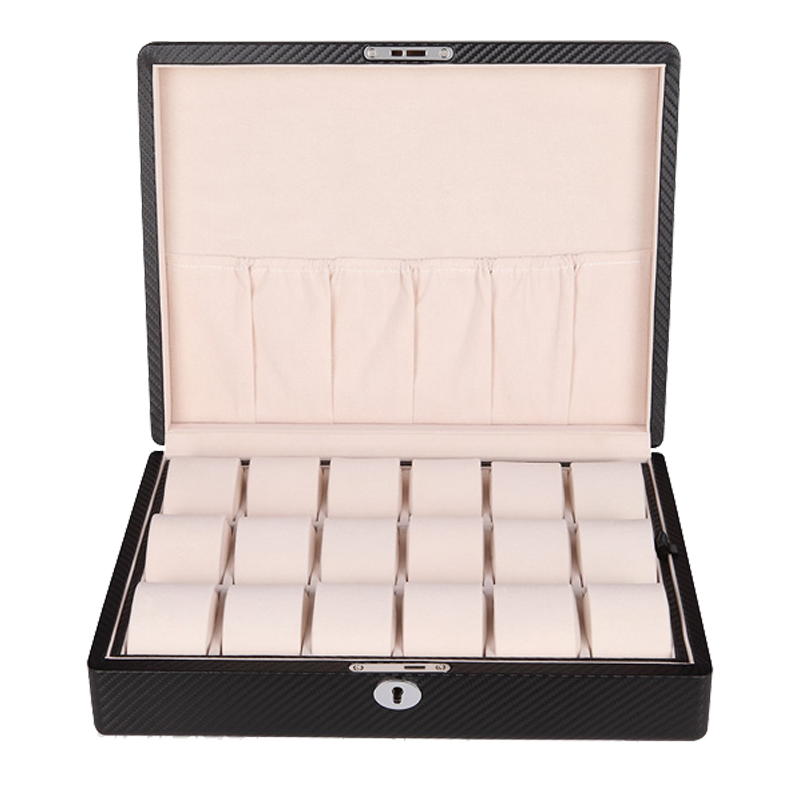 18-slot Leather Watch Display Case (Carbon Finish)