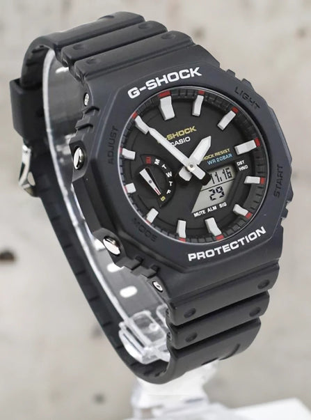 Men's Casio G-Shock Carbon Core Guard Red Accents Black Resin 45mm - GA-2100RL-1AJF