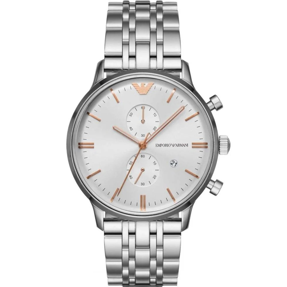 Men's Emporio Armani Classic Chronograph Silver Dial Stainless Steel Watch 41mm - AR1933