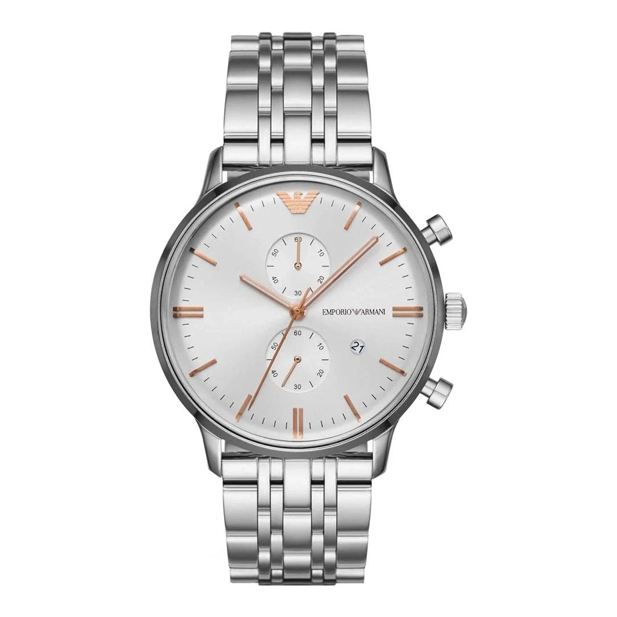 Men's Emporio Armani Classic Chronograph Silver Dial Stainless Steel Watch 41mm - AR1933