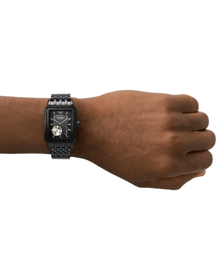 Men's Emporio Armani Meccanico Automatic Open-Heart Black Stainless Steel Watch - AR60058