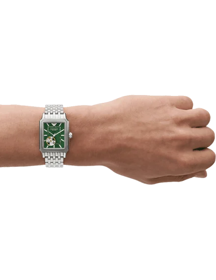 Men's Emporio Armani Meccanico Automatic Open-Heart Green Stainless Steel Watch 36mm - AR60067