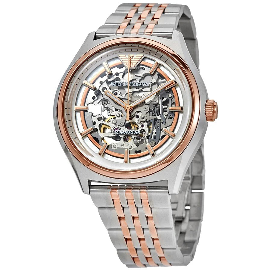 Men's Emporio Armani Meccanico White Dial Two Tone Stainless Steel 43mm Watch - AR60002