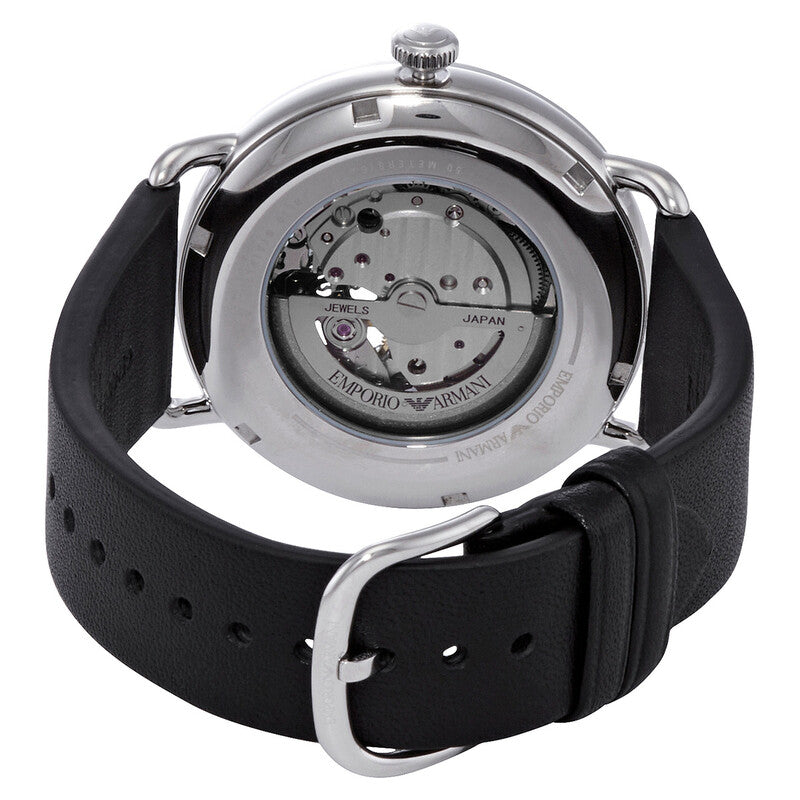 Men's Emporio Armani Aviator Skeleton Dial Black Leather Strap 43mm Watch - AR60026