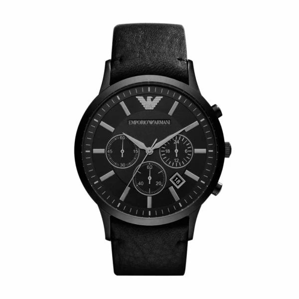 Men's Emporio Armani Renato Black Round Leather Watch - AR2461