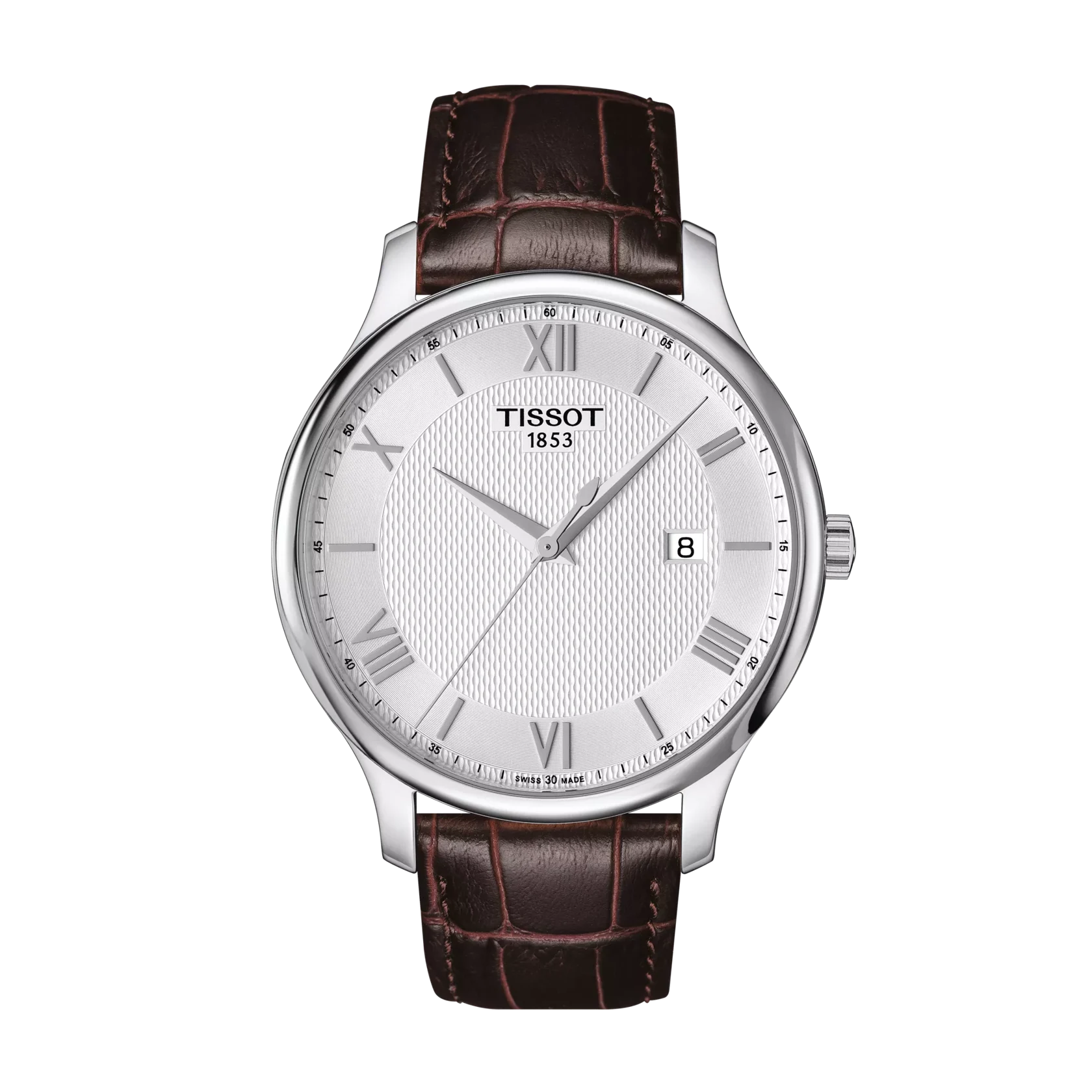 Men's Tissot Tradition Swiss Quartz Silver Dial Brown Leather Watch 42mm - T063.610.16.038.00