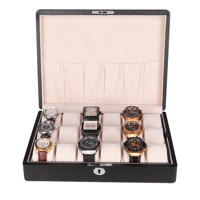 18-slot Leather Watch Display Case (Carbon Finish)