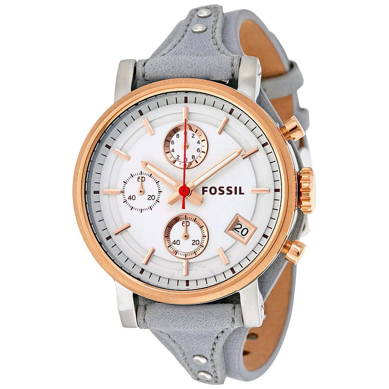 Fossil Boyfriend White Dial Leather Strap Watch for Women es4045