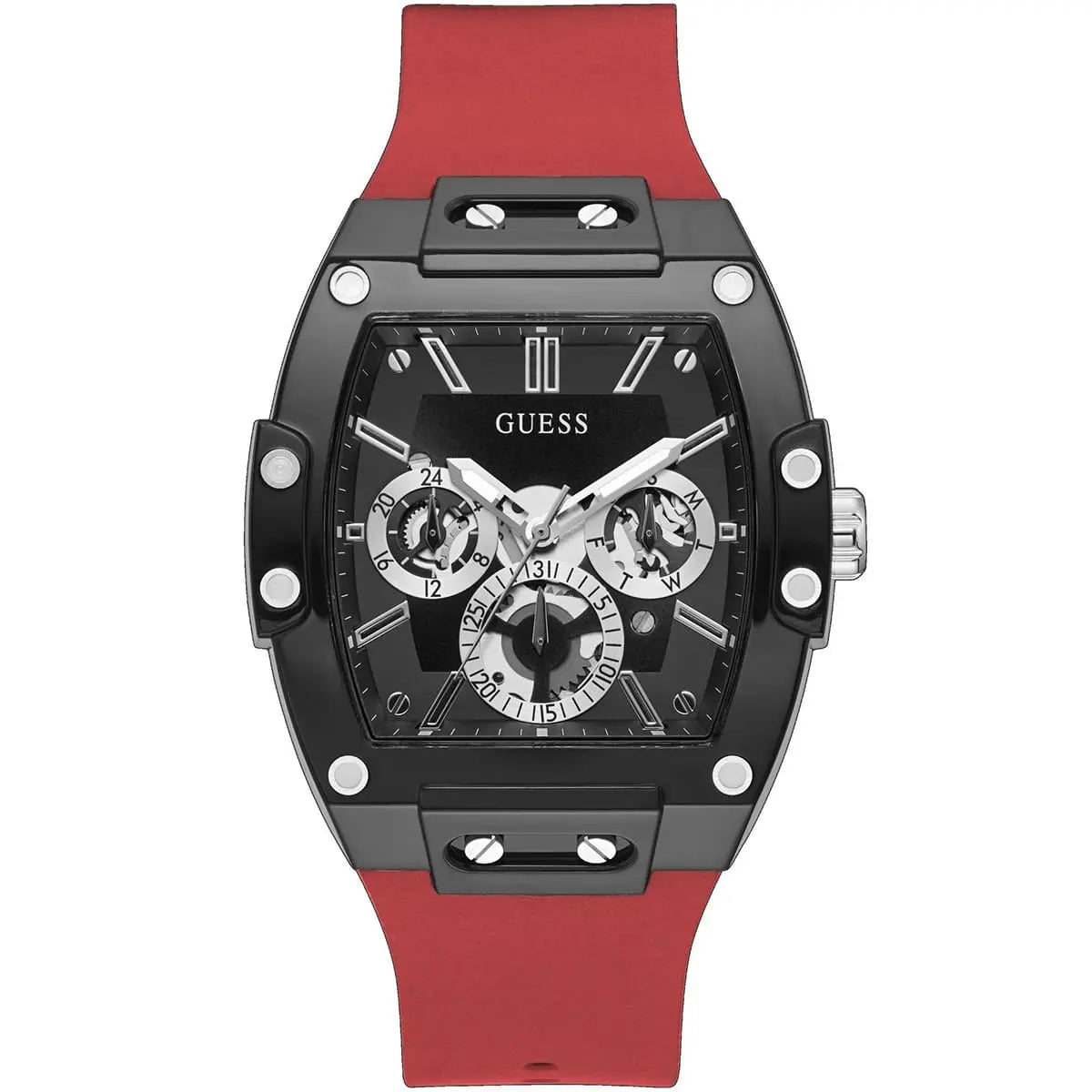 Guess Phoenix Multifunction Black Dial Red Rubber Strap Watch for Men - GW0203G4