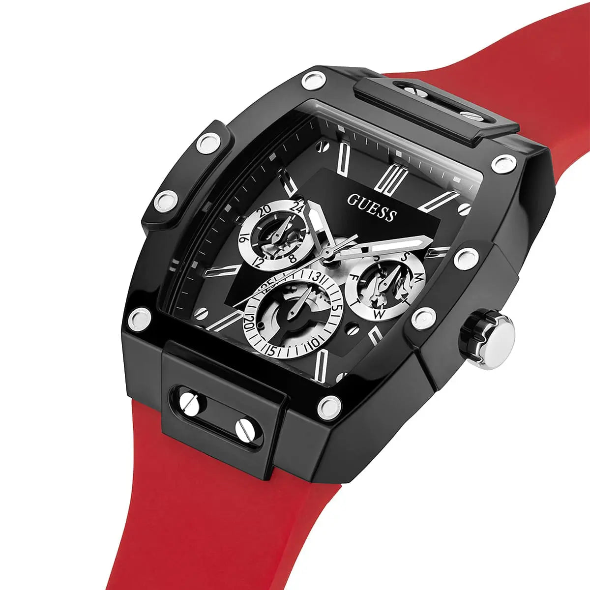 Guess Phoenix Multifunction Black Dial Red Rubber Strap Watch for Men - GW0203G4