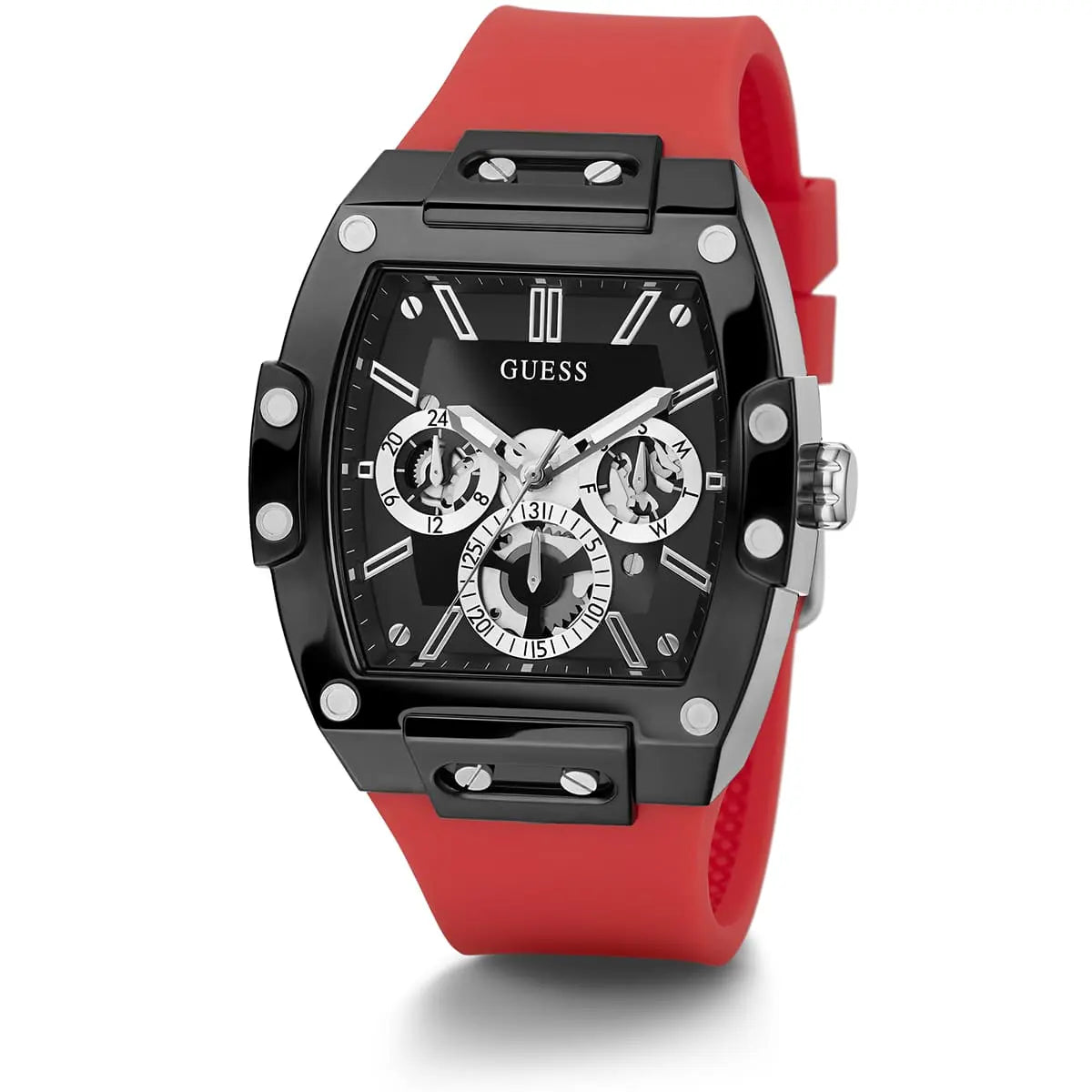 Guess Phoenix Multifunction Black Dial Red Rubber Strap Watch for Men - GW0203G4