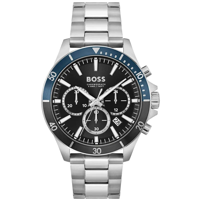 Men's Hugo Boss Silver Steel Black Dial Chronograph Watch - 1514101