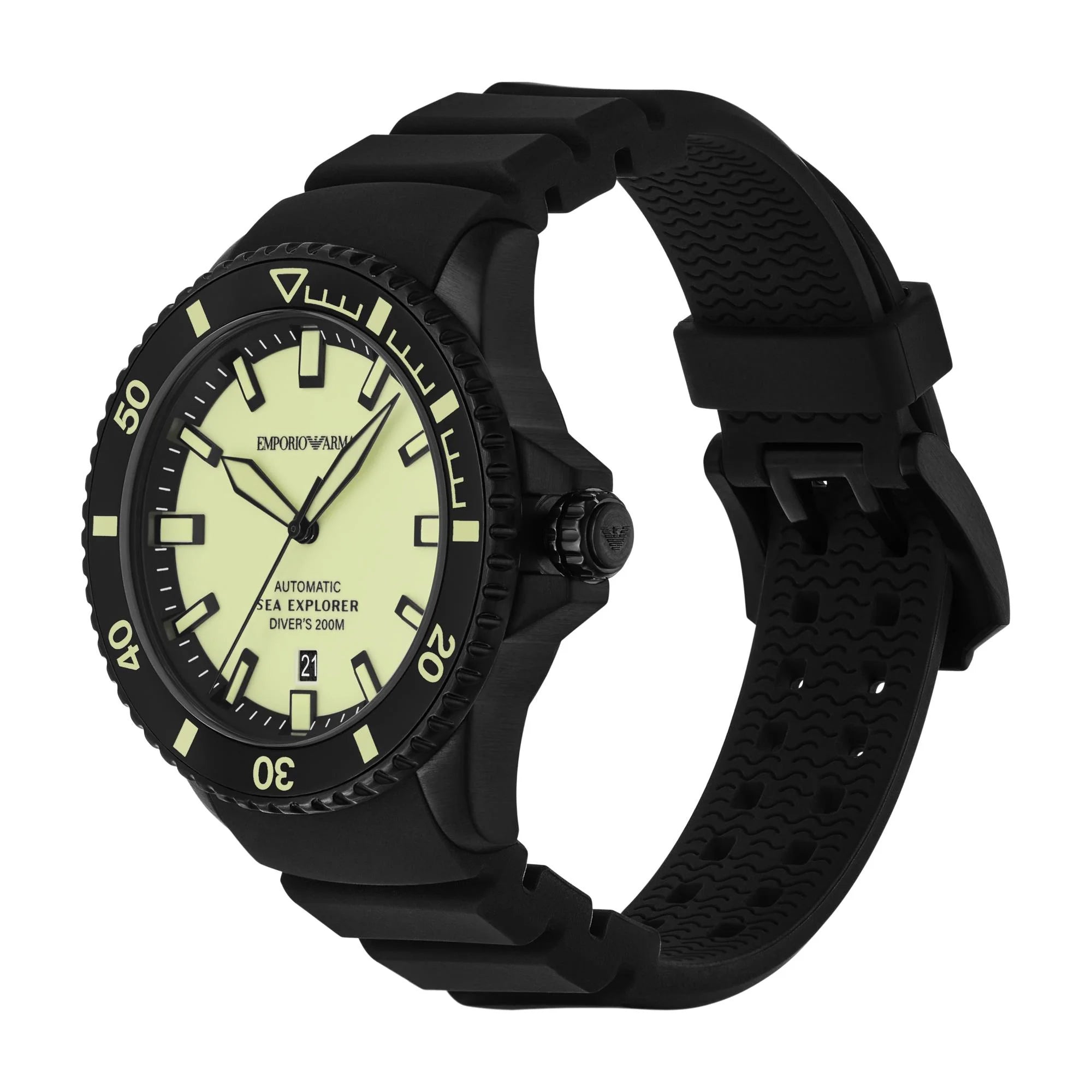Men's Emporio Armani Sea Explorer Automatic Black Silicon 42mm Watch - AR60085