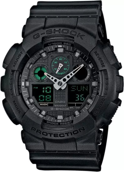 Men's Casio Gshock Ana-Digi Black Dial Black Band Alarm Watch - GA100MB-1A