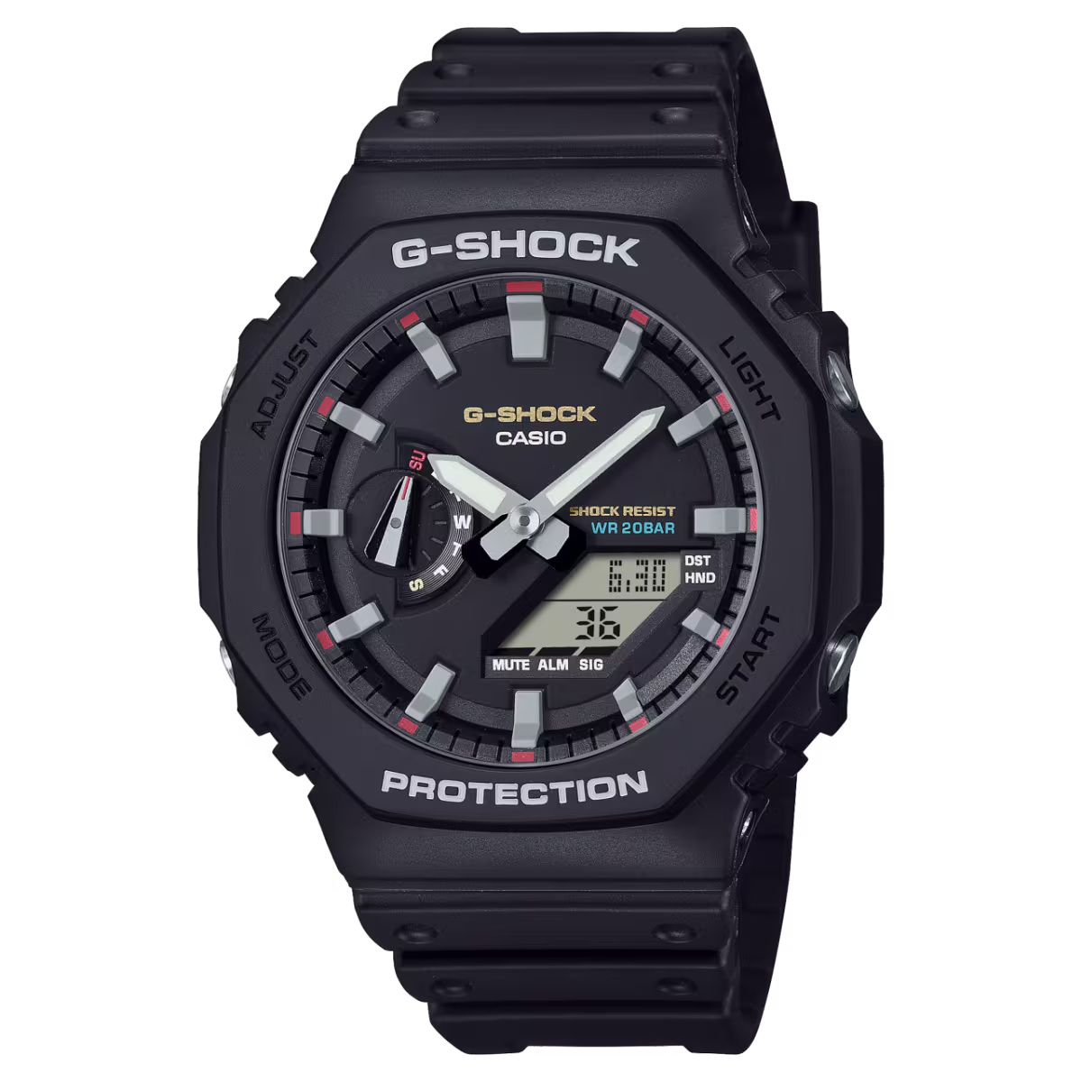 Men's Casio G-Shock Carbon Core Guard Red Accents Black Resin 45mm - GA-2100RL-1AJF