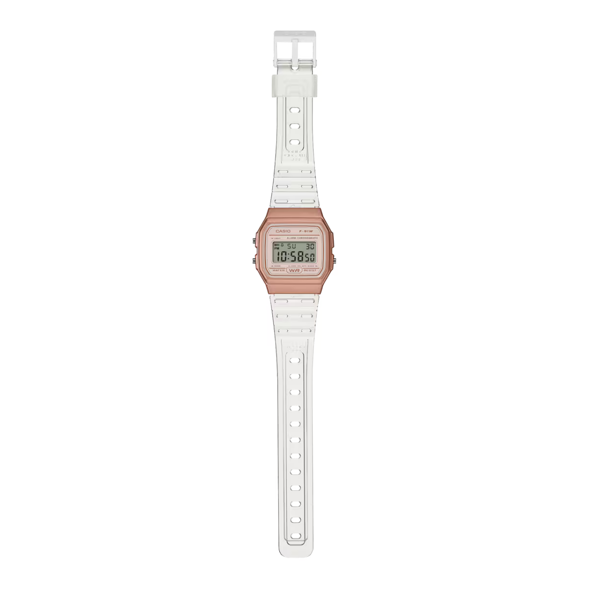 Unisex Casio Classic Digital Clear Translucent Case White Resin Strap 33mm - F-91WS-7A3JF