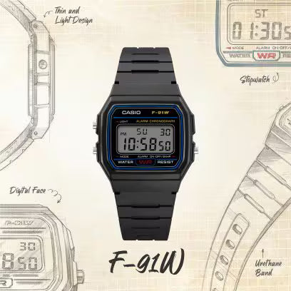 Men's Casio Classic Digital Black Resin Strap 33mm - F-91W-1JH
