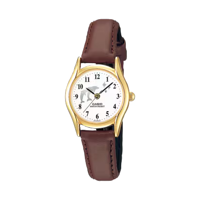 Women's Casio Dress Analogue Gold Tone Brown Leather Strap Dog Dial  23mm - LTP-1094Q-7B9RJH