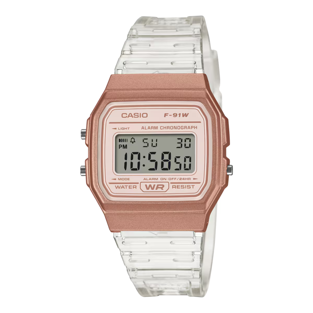 Unisex Casio Classic Digital Clear Translucent Case White Resin Strap 33mm - F-91WS-7A3JF