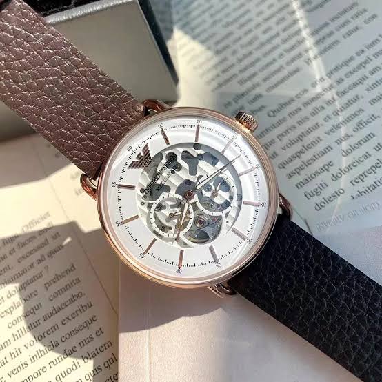 Men's Emporio Armani Aviator Automatic White Skeleton Dial Watch - AR60027