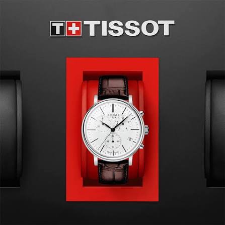 Men's Tissot Carson Premium Swiss Quartz Chronograph Silver Dial Brown Leather Watch 41mm - T122.417.16.011.00