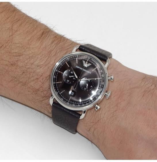Men's Emporio Armani Aviator Black Leather Black Dial 43mm Watch - AR11143