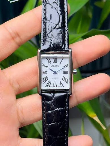 Alba Rectangular White Dial Leather Watch - AH7ET5X1