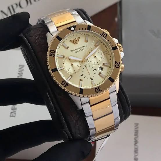 Men's Emporio Armani Explorer Diver Two Tone Silver Pale gold 43mm Watch - AR11606