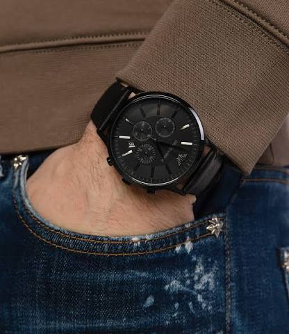 Men's Emporio Armani Renato Black Round Leather Watch - AR2461