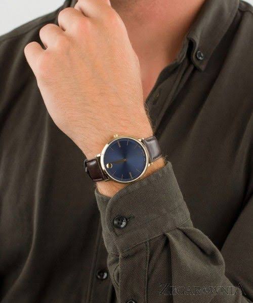 Men's Movado Ultra Slim Swiss Quartz Blue Dial Yellow Gold-Tone Leather Watch 40mm - 0607088
